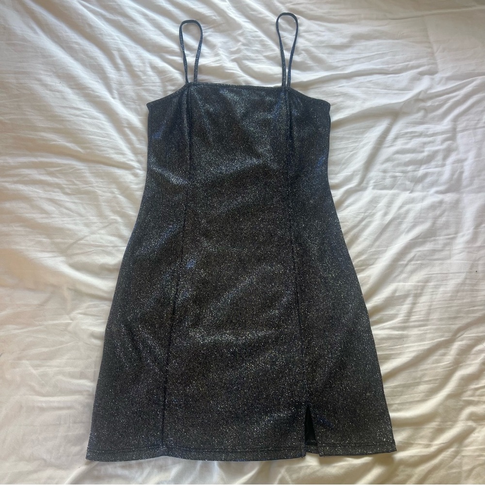 H&M Blue Glitter Metallic Mini Dress